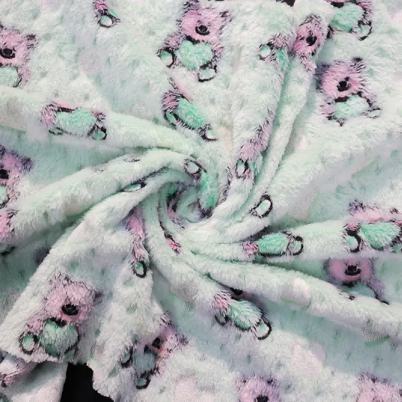 Wytłaczany Teddy Bear Printed Coral Fleece Tkanina